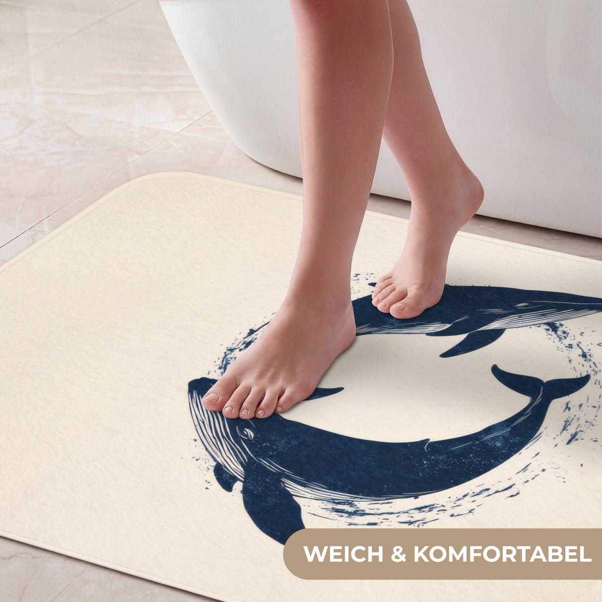 BADEMATTE Wale - Spritzer - Kreis - Dunkelblau 90x60 cm - Dunkelblau, Textil (90/60cm) - OnlyWow