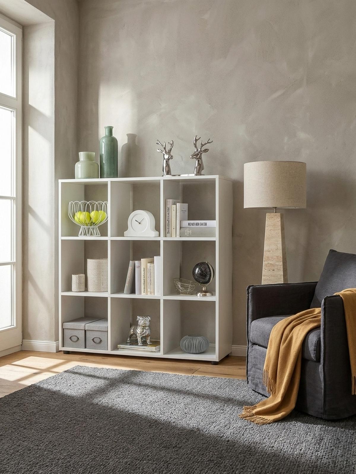 BÜCHERREGAL – Weiß, 8 Fächer, kratzfest, Raumteiler - Weiß, Holz/Kunststoff (108/104/29cm) - KADIMA DESIGN