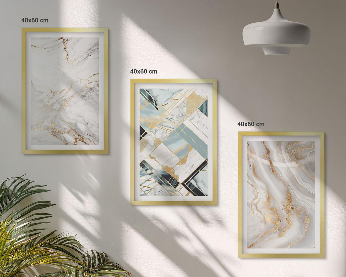 BILDER SET 3er Set - 40x60 cm Goldrahmen - Elegante Marmormuster - Goldfarben, Kunststoff (40/60cm) - TULUP