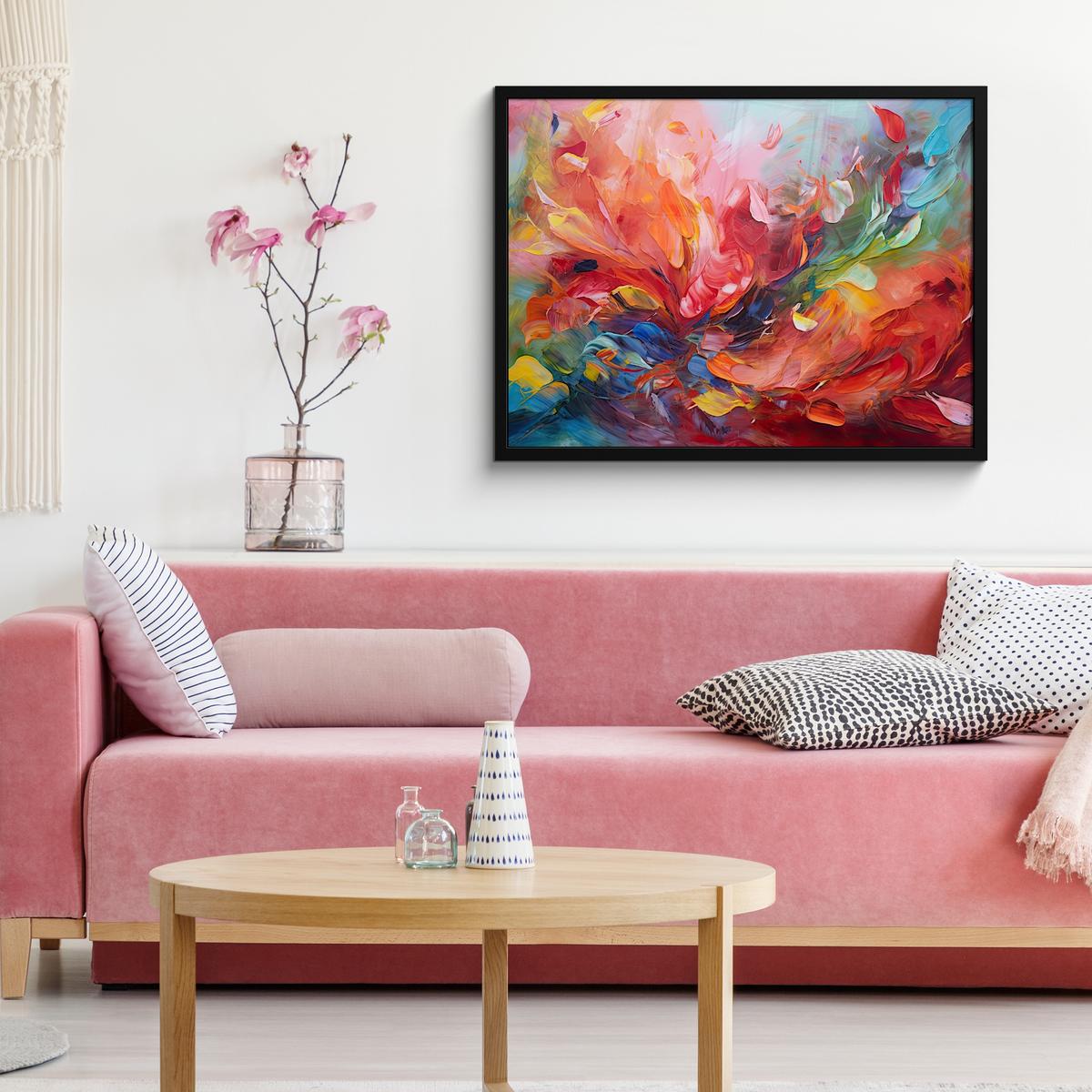 POSTER MIT RAHMENGERAHMTES BILD Ölgemälde - Kunst - Abstrakt - Farbenfroh 80x60 cm - Altrosa, Papier (80/60cm) - MuchoWow