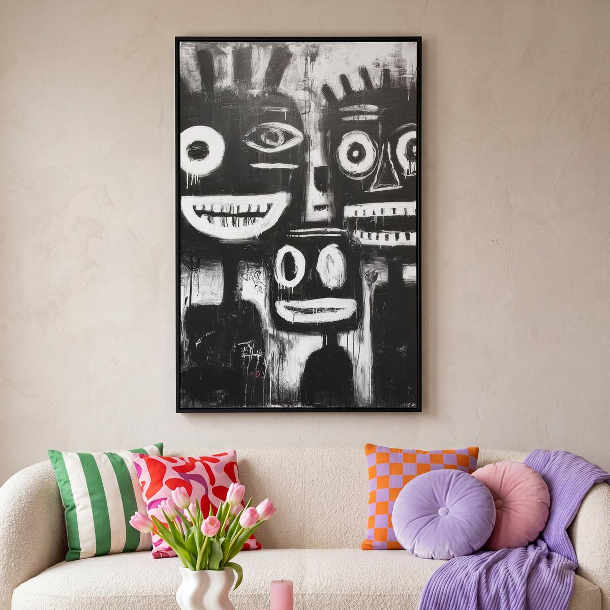 LEINWAND Bilder mit Rahmen - Malerei - Figuren - Schwarz - Abstrakt - 80x120 - Schwarz, Textil (80/120cm) - MuchoWow
