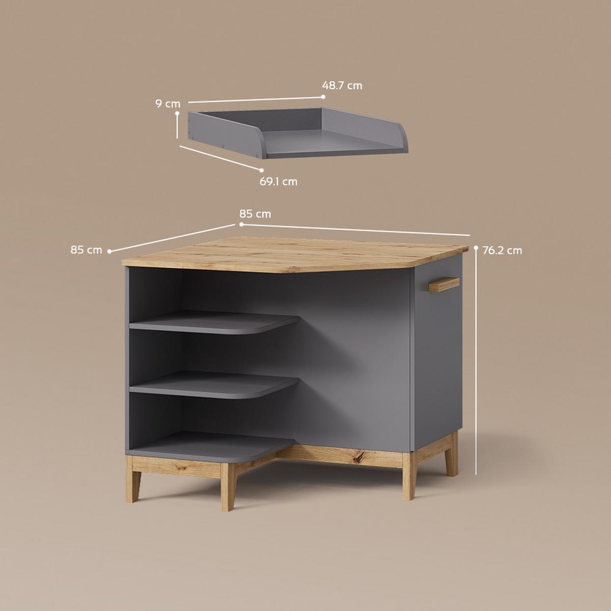 WICKELKOMMODE Mailo Grau/Artisan mit Tür - Eiche Artisan/Grau, Holzwerkstoff (85/85.2/85cm) - Livinity®