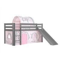 HOCHBETT mit Rutsche Karolina Massivholz Grau Textilset Burg 2 - Hellgrau/Grau, Holz (90/200cm) - 58aufmkessel