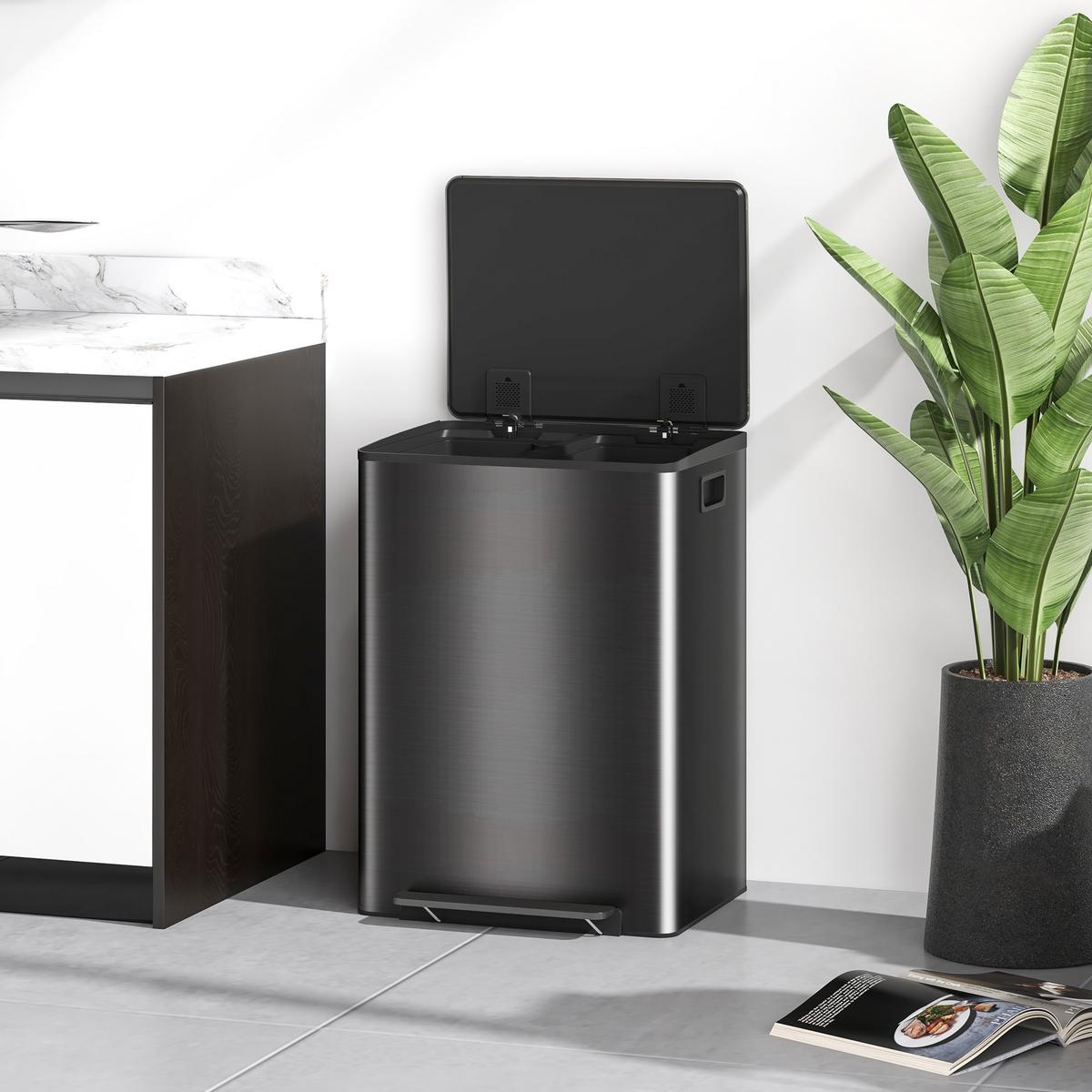 MÜLLEIMER 30l Edelstahl Kunststoff Schwarz - Schwarz, Metall (37.5/66.8/47.7cm) - HOMCOM