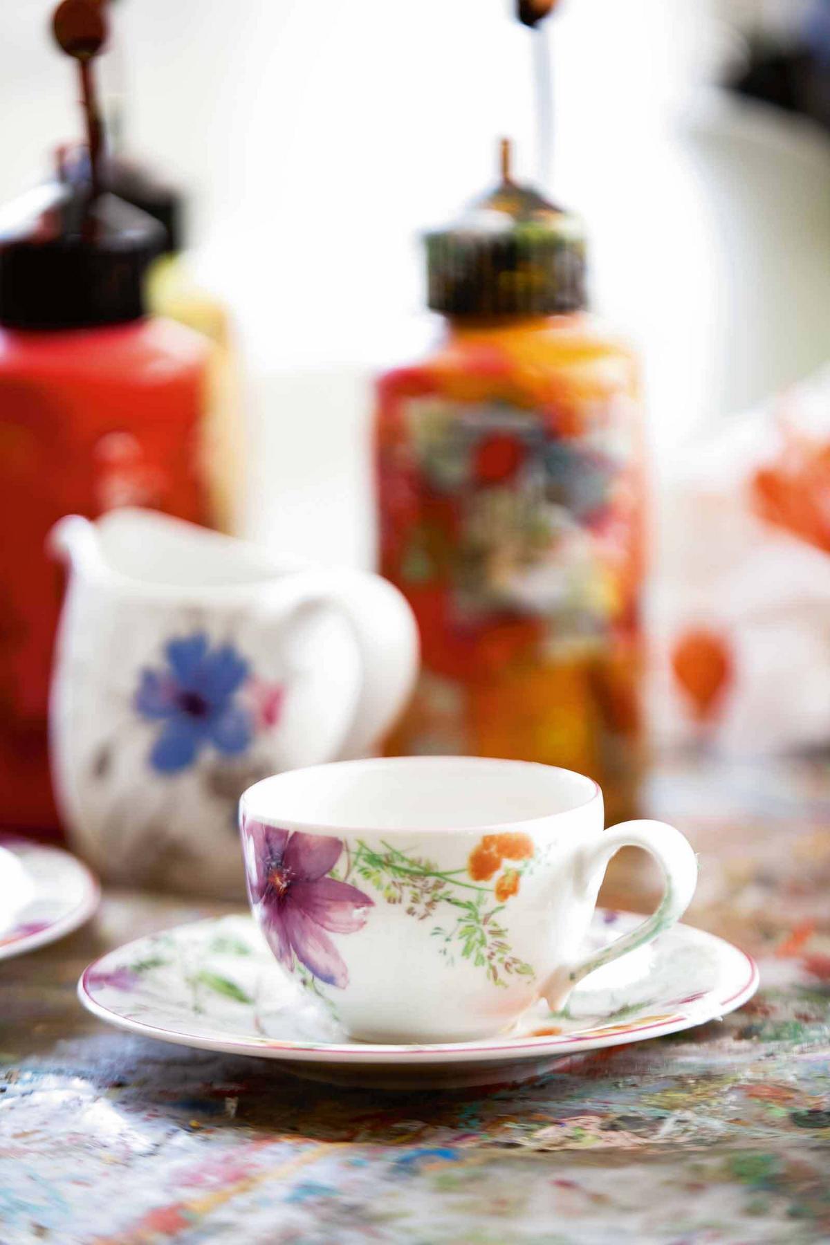 KAFFEETASSE MIT UNTERTASSE Mariefleur Basic bunt 250 ml - Multicolor, Keramik (2/2/2cm) - Villeroy & Boch