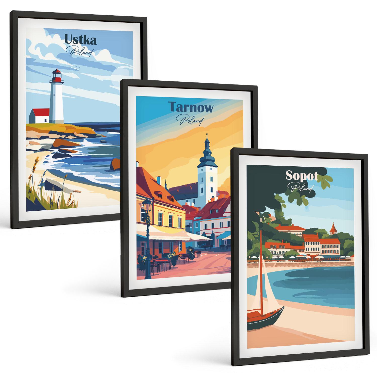 BILDER SET 3er Set - 40x60 cm Schwarzer Rahmen - Stadtansichten Ustka Tarnów Sopot - Schwarz, Kunststoff (40/60cm) - TULUP