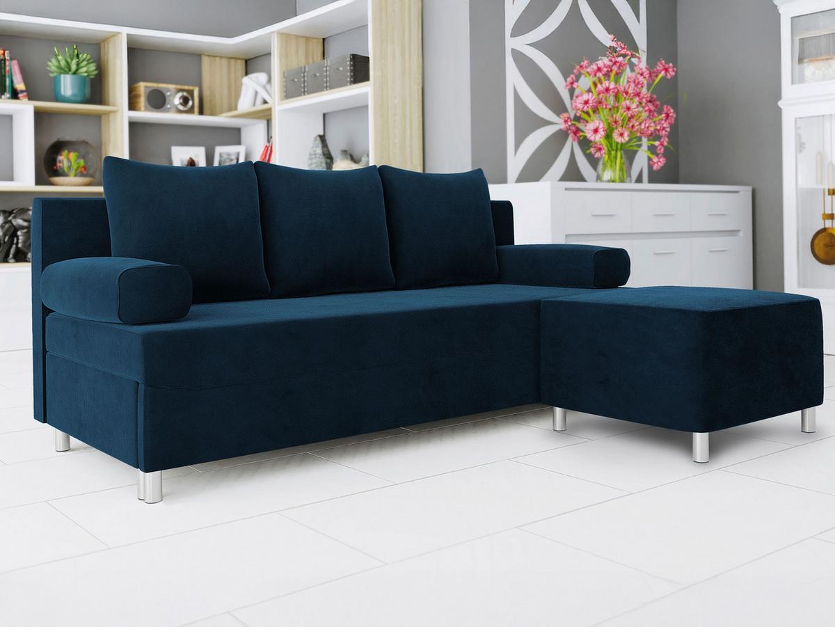 SCHLAFSOFA Dover mit Polsterhocker - Blau/Chromfarben, Holz/Kunststoff (192/86/80cm) - MIRJAN24