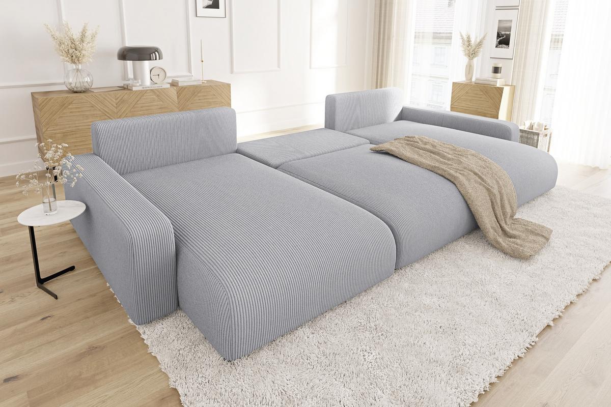 WOHNLANDSCHAFT Emma Hellgrau Cord - Hellgrau/Schwarz, Holz/Kunststoff (332/78/170cm) - S-Style Möbel