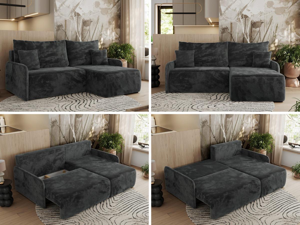 ECKSCHLAFSOFA ARPA L Dunkelgrau Plüsch - rechts - Dunkelgrau/Schwarz, Kunststoff/Textil (150/198cm) - MKS
