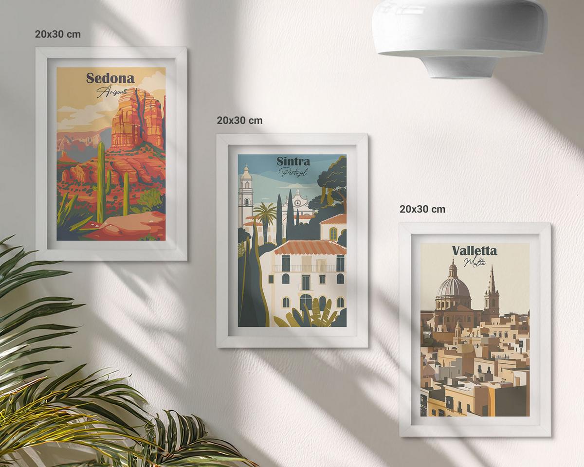 BILDER SET 3er Set - 20x30 cm Weißer Rahmen - Ansichten Sedona Sintra Valletta Retro - Weiß, Kunststoff (20/30cm) - TULUP
