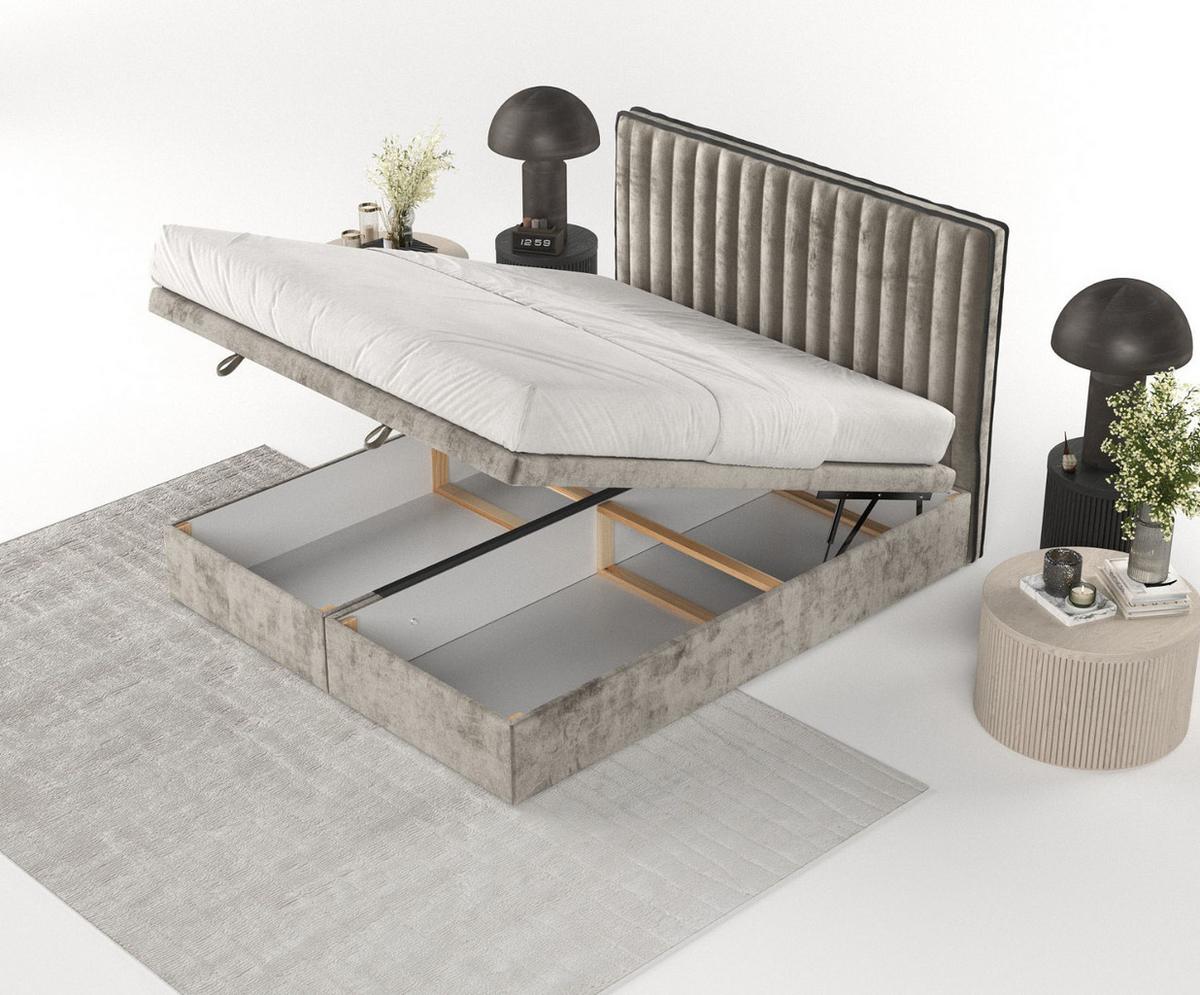 POLSTERBETT Keva mit Stauraum 180/200 cm Beige im Lotta Stoff - Beige/Schwarz, Holz/Holzwerkstoff (180/200cm) - AltaBeds