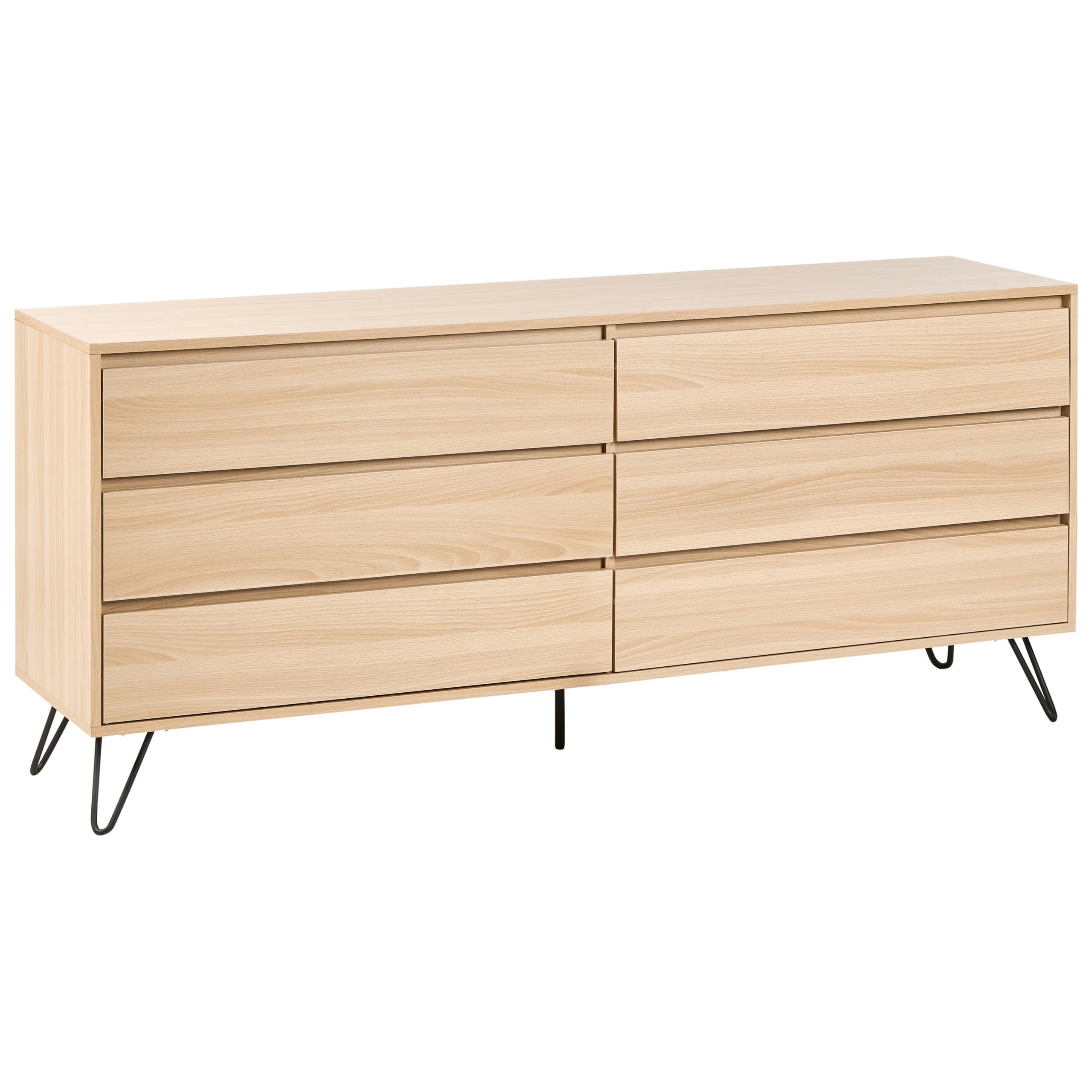 KOMMODE mit 6 Schubladen Hellbraun Cardigan - Hellbraun, Holzwerkstoff (160/70/40cm) - Beliani