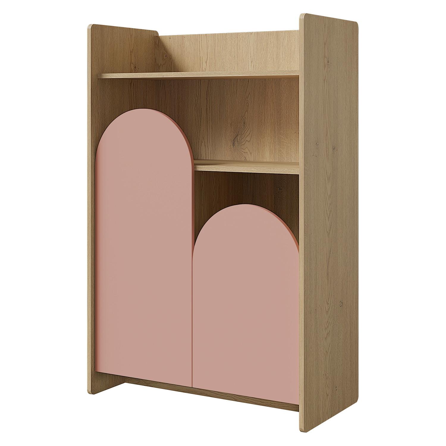 BÜCHERREGAL Lena mit 2 Türen und offenen Fächern, für Jugendliche, 83 cm, Eiche Cremona/Macadamia/Puderrosa - Eichefarben/Beige, Holzwerkstoff (83/128/40cm) - Beautysofa