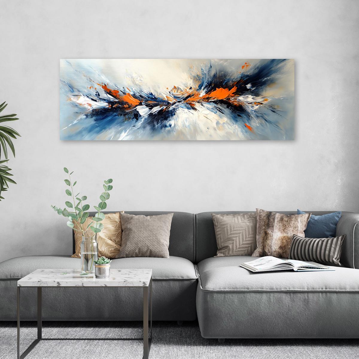 LEINWANDBILD Abstraktes Grau Blau Orange 120x40cm - Multicolor, Textil (120/40cm) - Feeby
