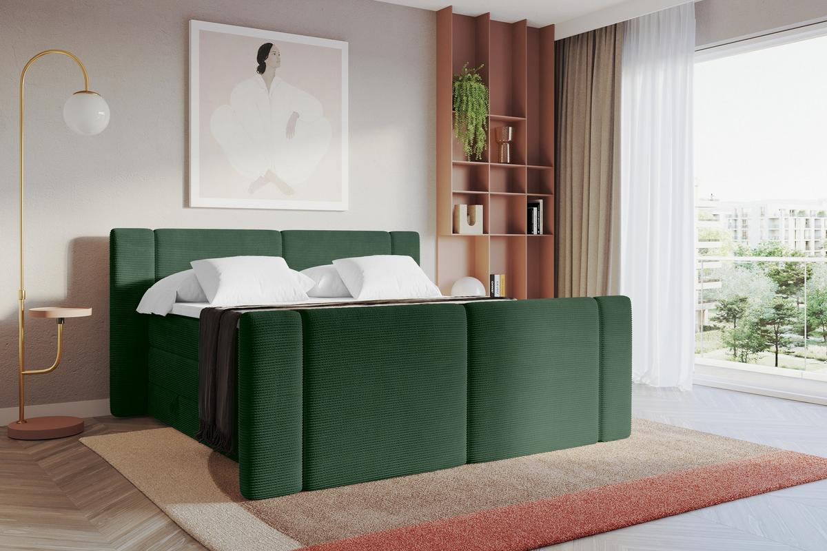 BOXSPRINGBETT mit Matratze H3/H4 - EVON KING Zanozek - 180x200 cm Grün - Grün, Holzwerkstoff (180/200cm) - ALTDECOR