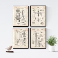 POSTER Set mit 4 Jahrgang Werkzeug Patenten A4 Schwarzer Rahmen - Schwarz, Papier (29.7/3cm) - Nacnic