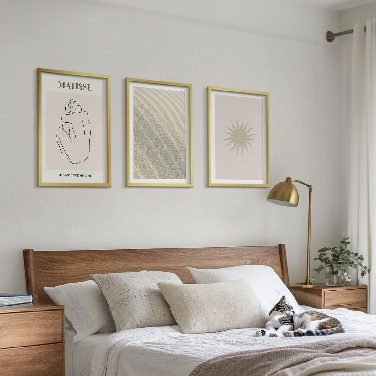 BILDER SET 3er Set - 40x60 cm Goldrahmen - Minimalistische Sandlinien Sonne - Goldfarben, Kunststoff (40/60cm) - TULUP