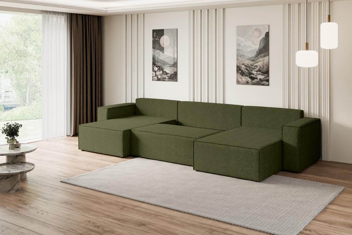 WOHNLANDSCHAFT mit Schlaffunktion und Bettkasten CELTIC-XLU - 377x143x83 cm Grün Bouclé - Schwarz/Grün, Holzwerkstoff/Kunststoff (377/83/143cm) - ALTDECOR