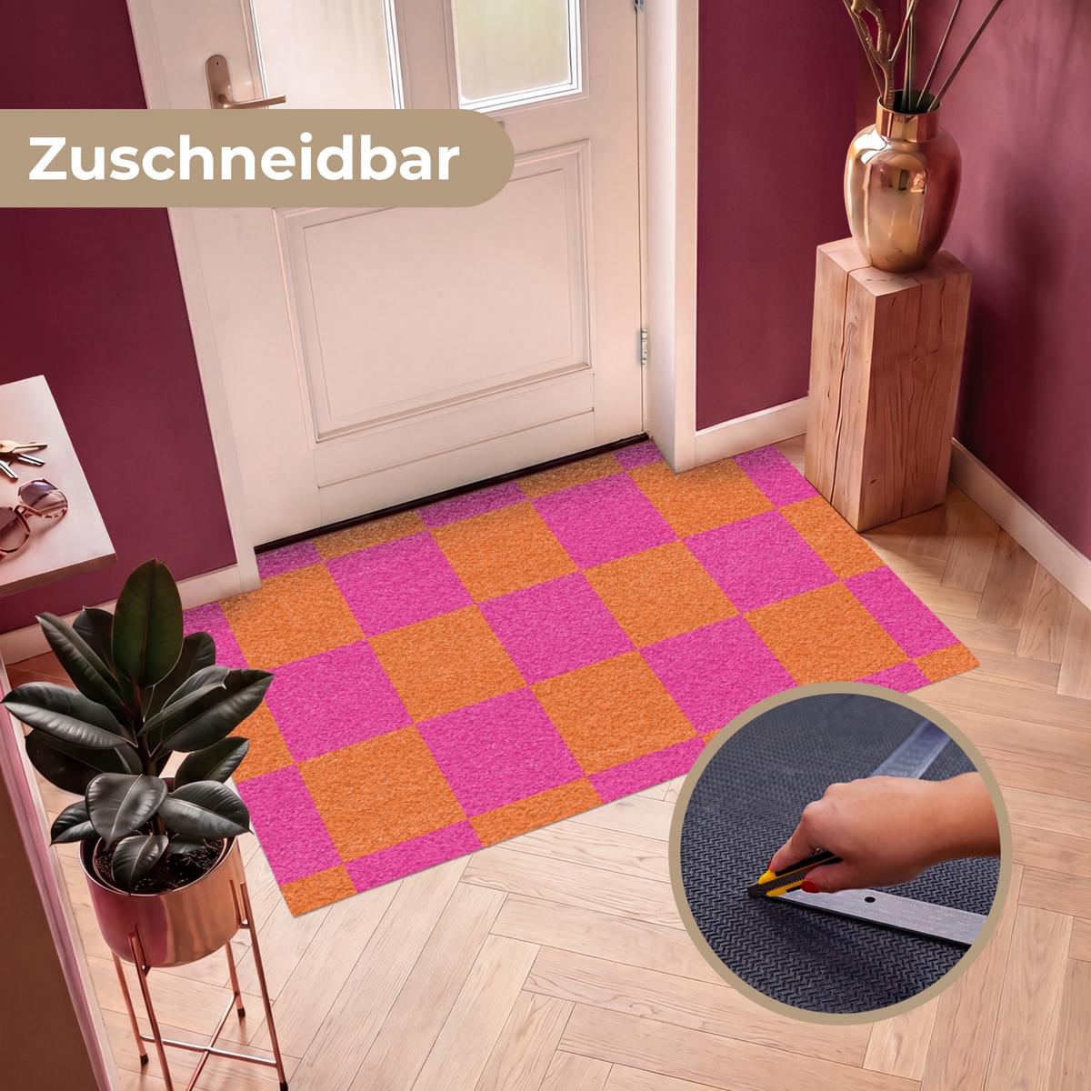 FUSSMATTE Schachbrettmuster - Orange - Rosa - Blöcke Schmutzfangmatte 150x90 cm - Pink, Kunststoff (150/0.4cm) - MuchoWow