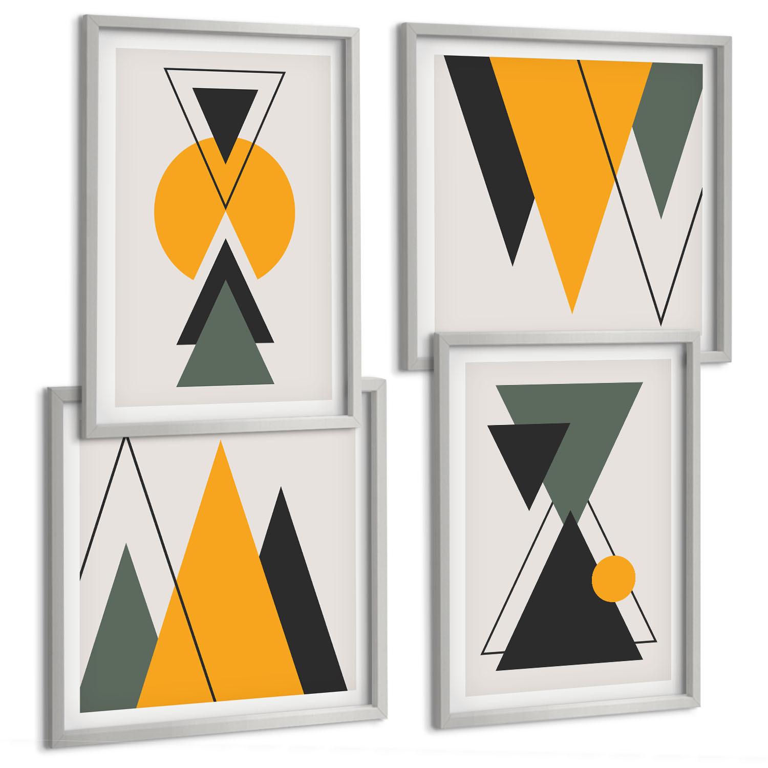 BILDER SET 4er Set - 50x50 cm & 40x60 cm Silberner Rahmen - Abstrakte geometrische Formen - Silberfarben, Kunststoff (50/50cm) - TULUP