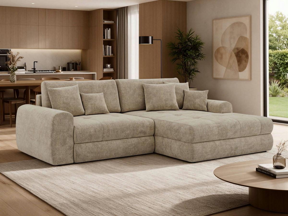 ECKSOFA ARELIA L - Beige Schenille grob gewebt - Links Seite - Beige/Schwarz, Kunststoff/Textil (292/205cm) - MKS