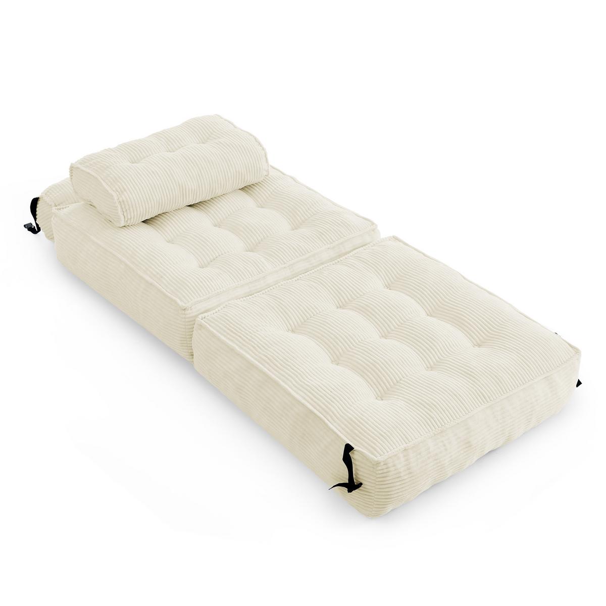 SCHLAFSESSEL 2-in-1 aus weichem cord, klappbar als loungesessel und gästebett - Beige, Kunststoff (85/85/85cm) - Urban Meuble