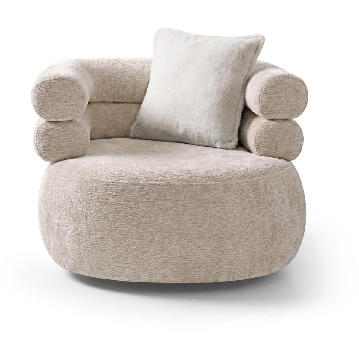 RELAXSESSELSET Nano, Set Drehsessel mit runder Form mit Hocker, Beige - Beige, Textil (95/75/95cm) - Beautysofa