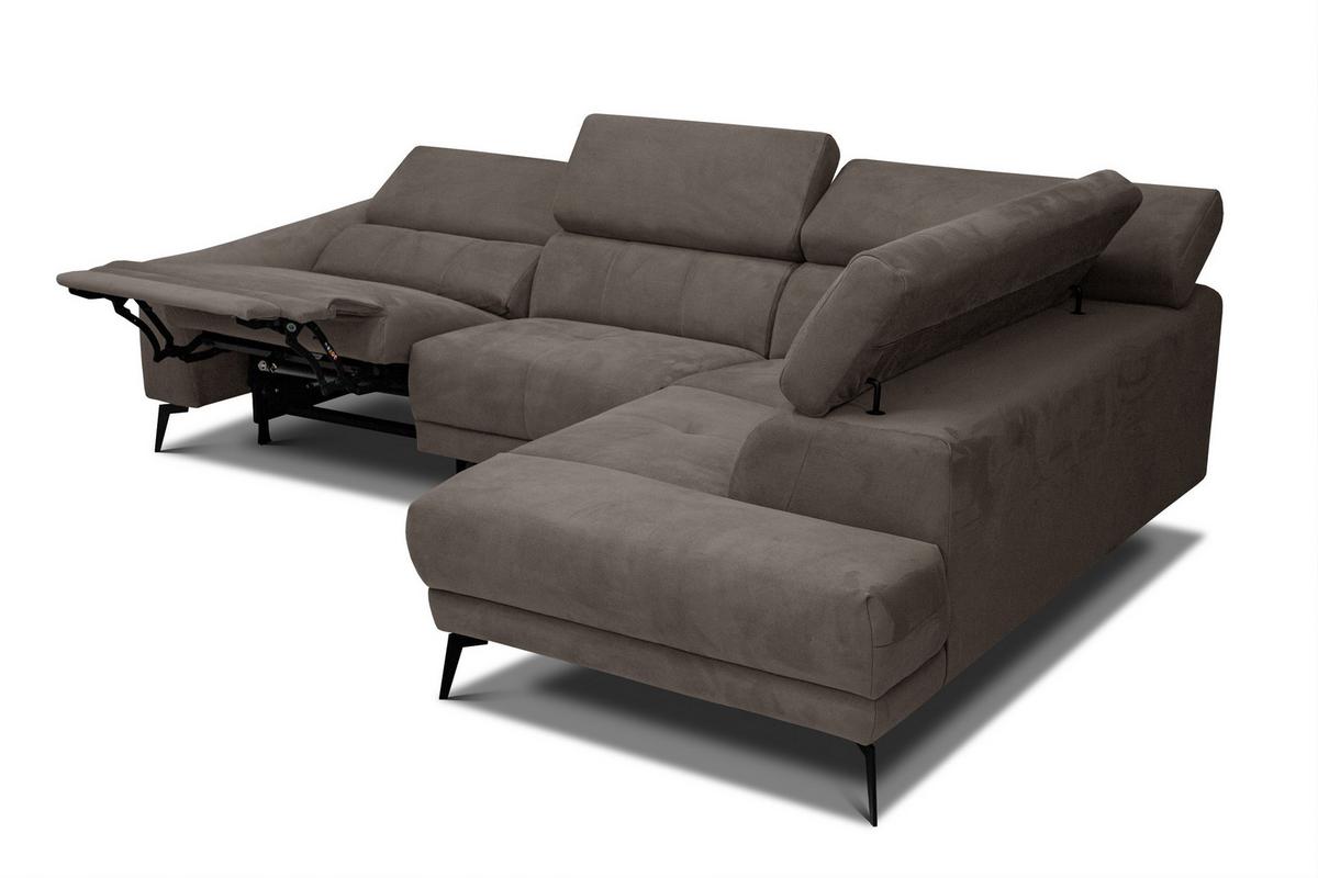 ECKSOFA LARS 5-Sitzer, 1 Relax, verstellbare Kopfstützen, taupe - Taupe/Schwarz, Holzwerkstoff/Textil (284/201cm) - Wozimo