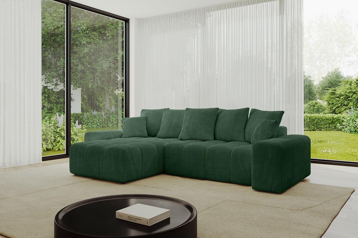 ECKSOFA Ottomane links ENIL-L 297x189x68 Grün Cord - Grün, Holzwerkstoff/Kunststoff (297/189cm) - ALTDECOR