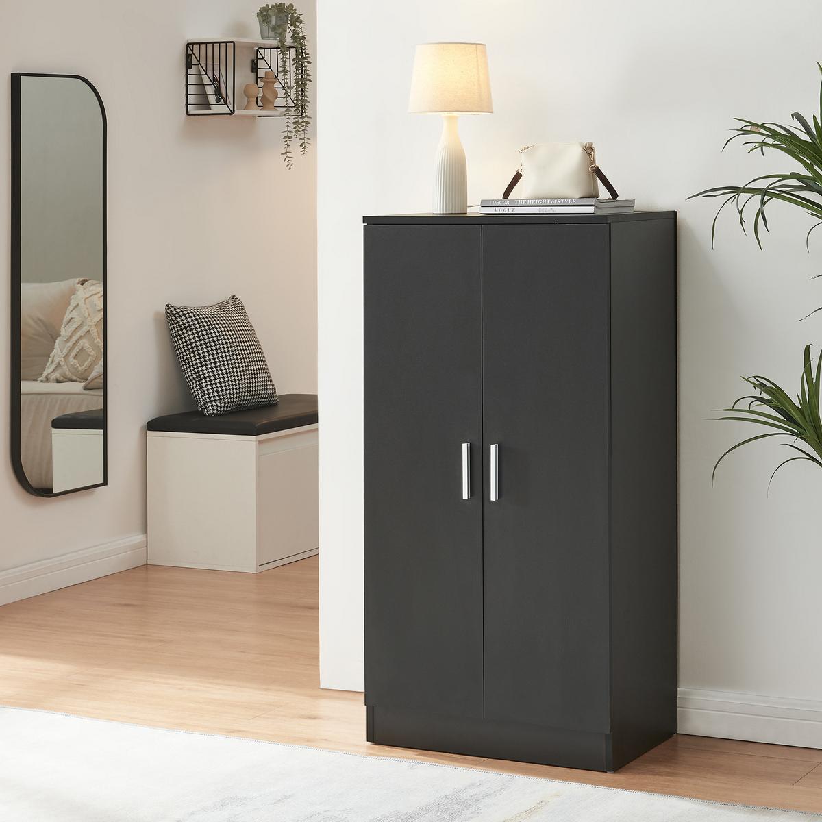 SCHUHSCHRANK Notribontaa - Schwarz, Holzwerkstoff (55/108/35cm) - [en.casa]