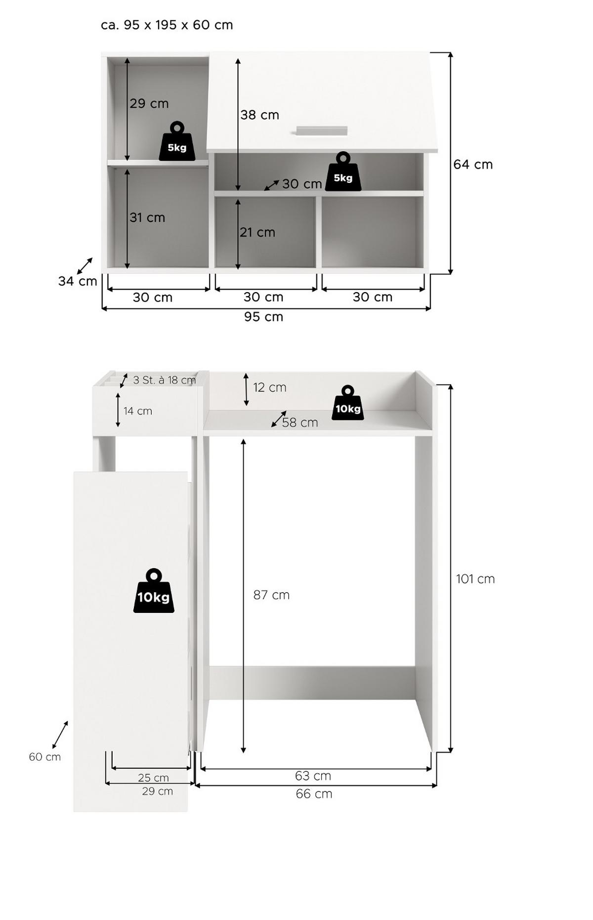 WASCHMASCHINENSCHRANK weiß Set 3-teilig 95 x 195 cm, Waschmaschinenumbau mit Stauraum - Silberfarben/Weiß, Glas/Holzwerkstoff (95/195/60cm) - Inn.Furn