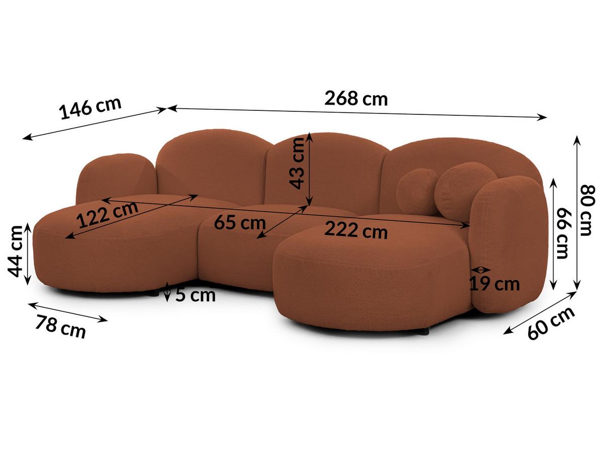 WOHNLANDSCHAFT Nuvola mit abgerundetem Design Terrakotta Bouclé-Stoff - Terracotta/Schwarz, Holz/Kunststoff (268/80/146cm) - S-Style Möbel