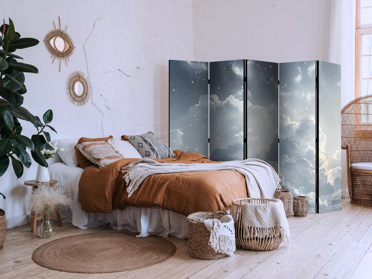 PARAVENT Einseitig Bedruckter 5-tlg 225x172 cm Sterne Zwischen Wolken - Blau, Holz/Textil (225/172/3cm) - Muralo