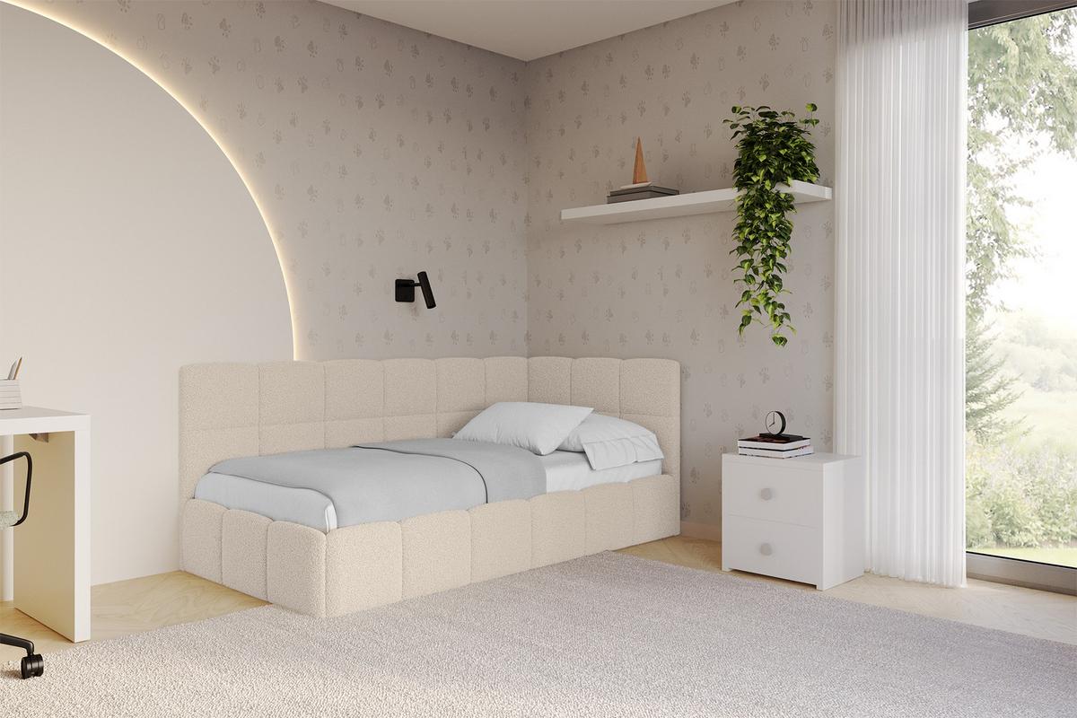 EINZELBETT Jugendbett mit Bettkasten Links, mit Matratze - LIVY 90x200 Dunkelbeige - Mokka, Holzwerkstoff/Textil (90/200cm) - ALTDECOR