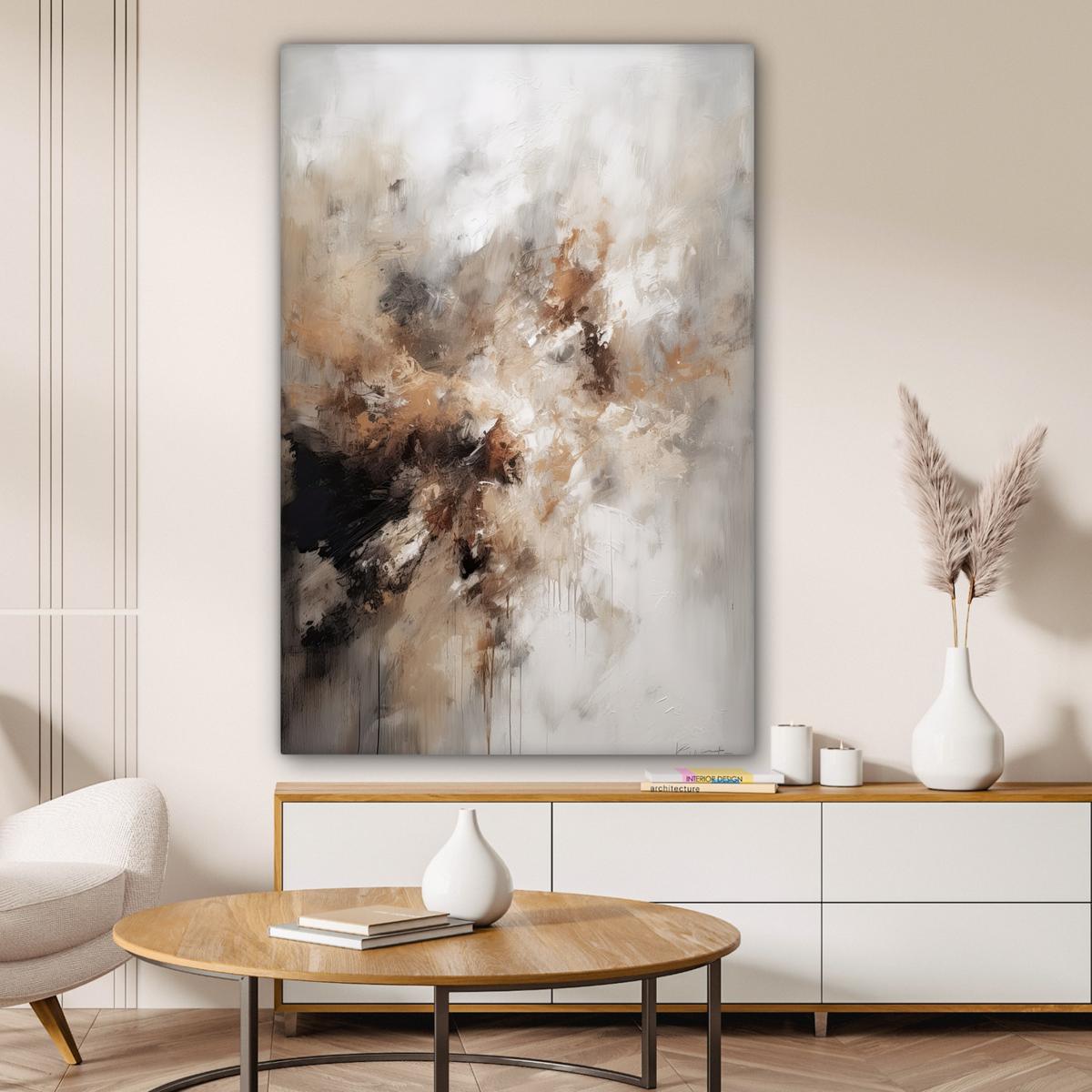 LEINWANDBILD Farbe - Abstrakt - Beige - Kunst Deko XXL 80x120 cm - Greige, Textil (80/120cm) - MuchoWow