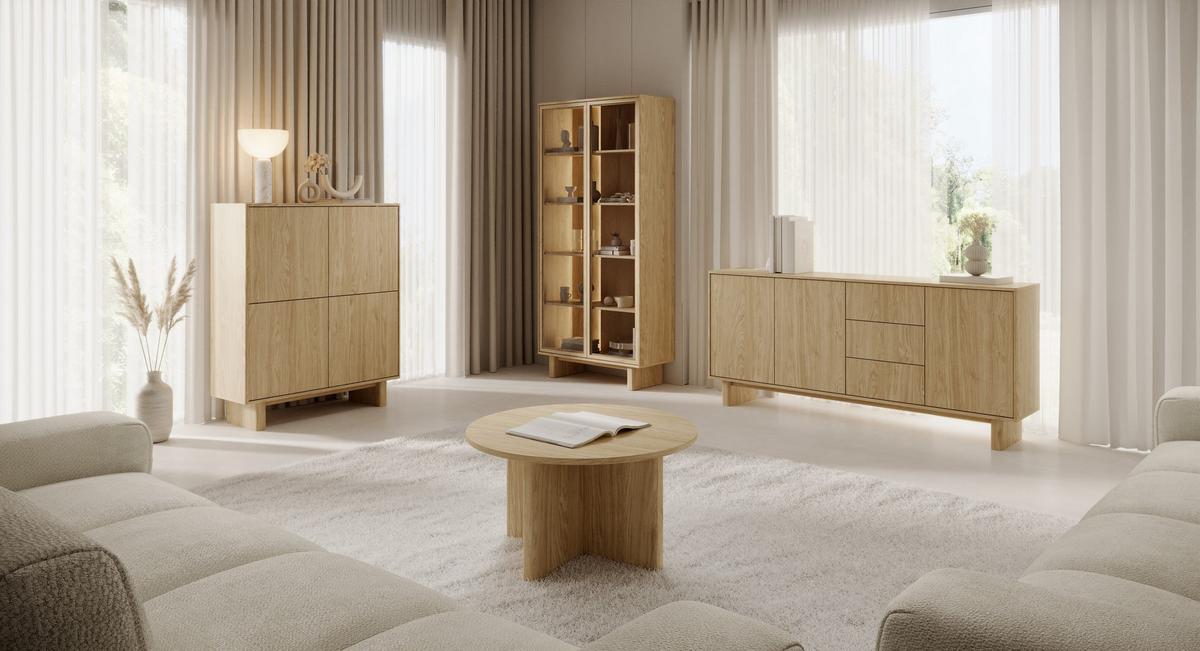 KOMMODE TRAVE 183,3/82,6/38,1cm mit 3 Schubladen 3 Türen Eichefarben - Eichefarben, Holzwerkstoff (183.3/82.6/38.1cm) - MASSENO