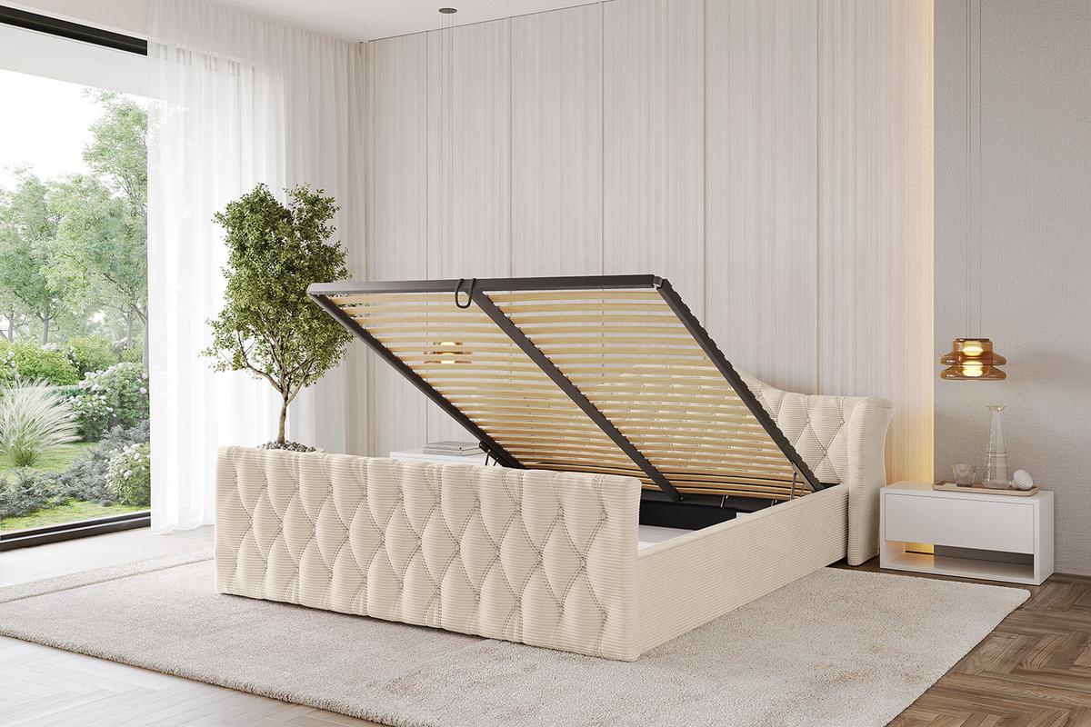 POLSTERBETT mit Bettkasten, Fußteil und Lattenrost, Boxbett ohne Matratze - ZORAN-Z-V1 120x200 Beige - Creme, Holzwerkstoff/Textil (120/200cm) - ALTDECOR