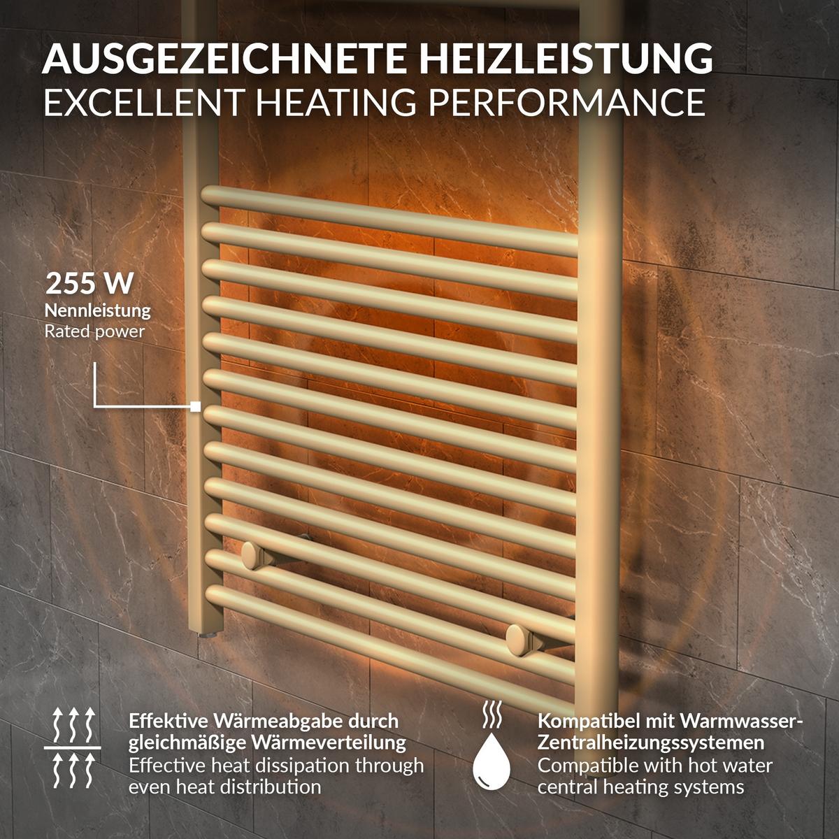 HANDTUCHHEIZKÖRPER 500 x 800 mm Beige Badheizkörper gerade mit Seitenanschluss - Beige, Metall (50/80/3cm) - LuxeBath