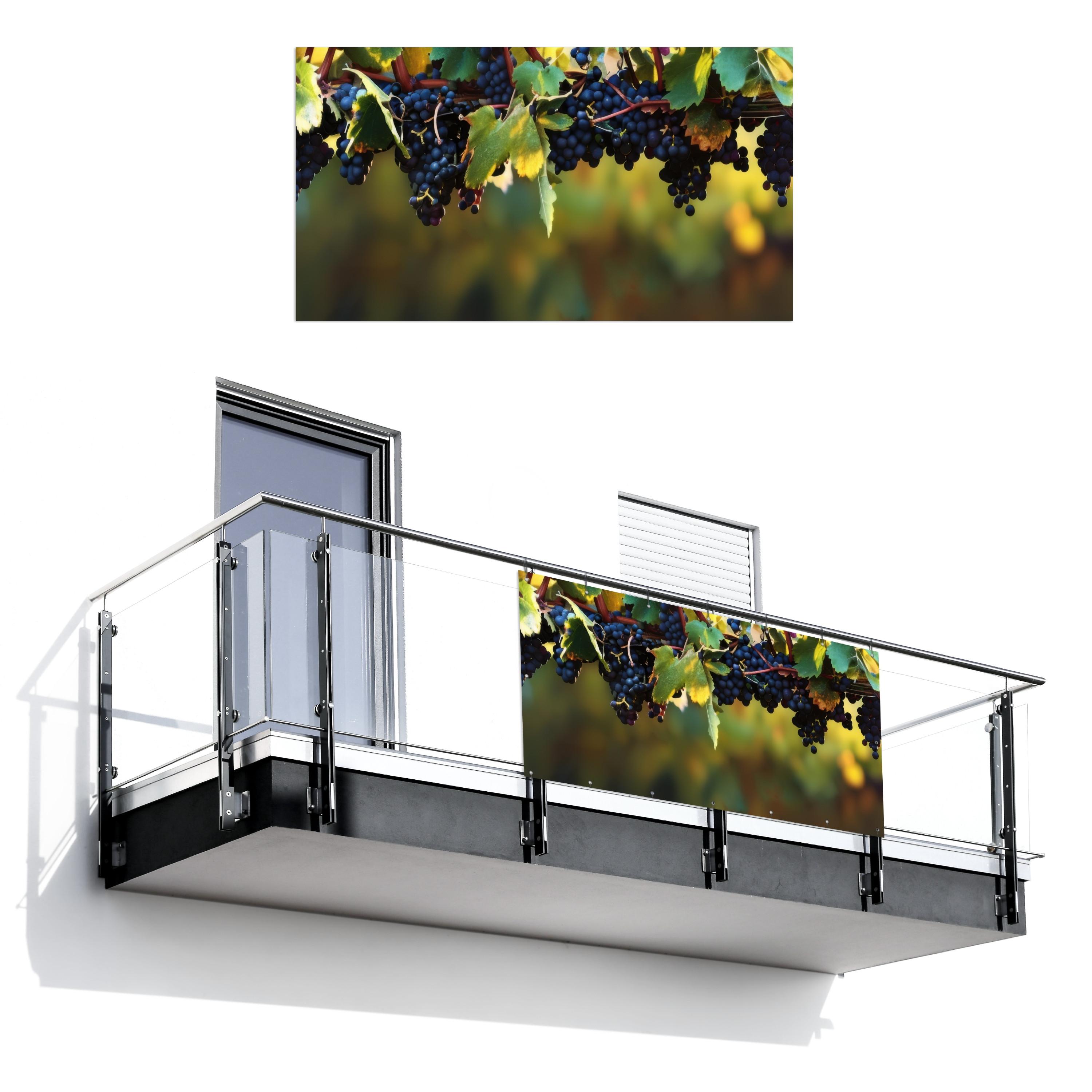BALKON-SICHTSCHUTZ Trauben - Wein - Natur - Grün Witterungsbeständig 200x110 cm - Weinrot, Kunststoff (200/110cm) - MuchoWow