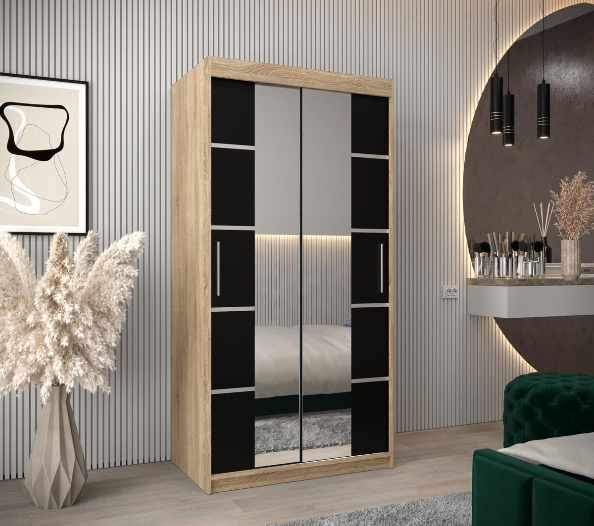 SCHWEBETÜRENSCHRANK 200/100/62 2-türig - Silberfarben/Schwarz, Holz/Kunststoff (100/200/62cm) - MÖBEL KRYSPOL