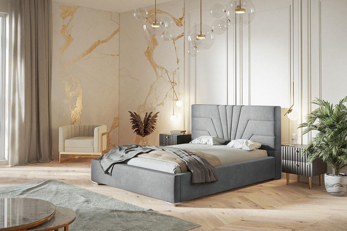 POLSTERBETT Athene mit Kopfteil, 180x200 cm, Doppelbett mit Bettkasten und Lattenrost aus Holz, Velourstoff Grau - Grau, Holz/Textil (180/200cm) - Alpi-Möbel