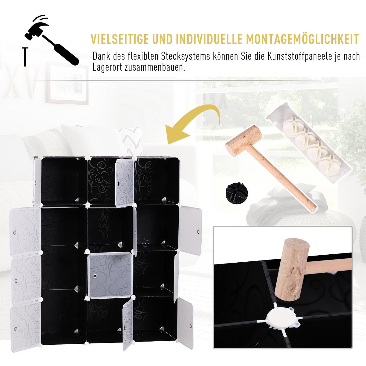 KLEIDERSCHRANK, Schwarz + Weiß - Schwarz, Kunststoff (47/145/111cm) - HOMCOM