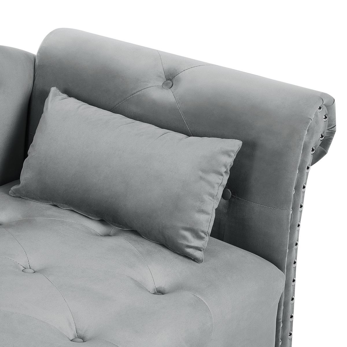 CHAISELONGUE-LINKSSEITIGE Samtstoff Grau Ivry - Dunkelgrau/Schwarz, Textil (152/72/62cm) - Beliani