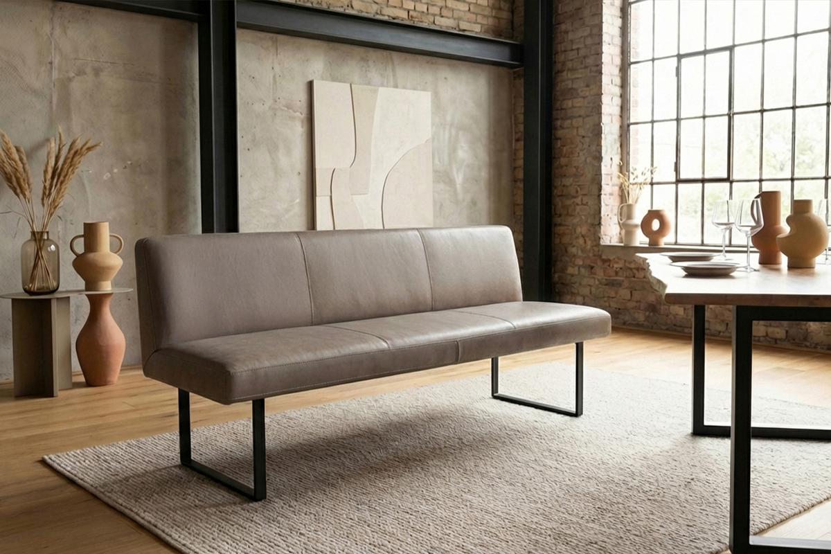 ESSZIMMERBANK ELEEN Grau Leder - Grau, Leder (223/85/69cm) - KAWOLA