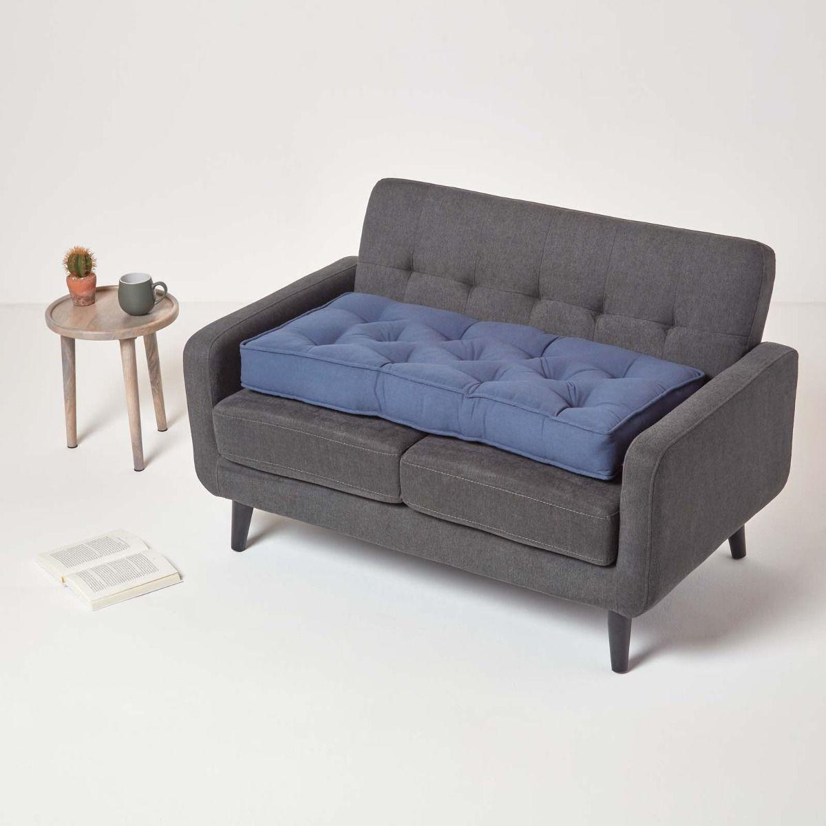 SITZAUFLAGE für Zweisitzer-Sofa 100 x 48 cm – dickes Sitzkissen dunkelblau - Dunkelblau, Textil (48/100/10cm) - Homescapes