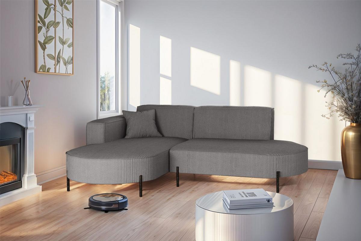 ECKSOFA Valencia Xs - Grau, Holzwerkstoff/Textil (236/165cm) - Fun Möbel