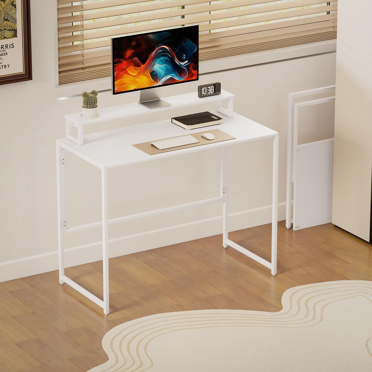 SCHREIBTISCH Klappbar Computertisch mit Monitorhalterung, 100 x 48 x 87,5 cm - Weiß, Holzwerkstoff/Metall (100/48/87.5cm) - HOMCOM