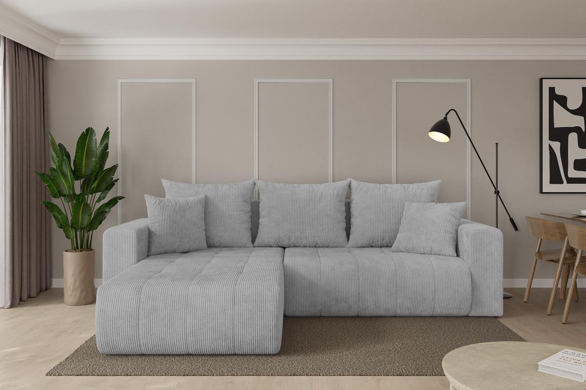 ECKSOFA mit Schlaffunktion Ottomane Links MILA-L 277x194x86 Grau Cord - Schwarz/Grau, Holzwerkstoff/Kunststoff (277/194cm) - ALTDECOR