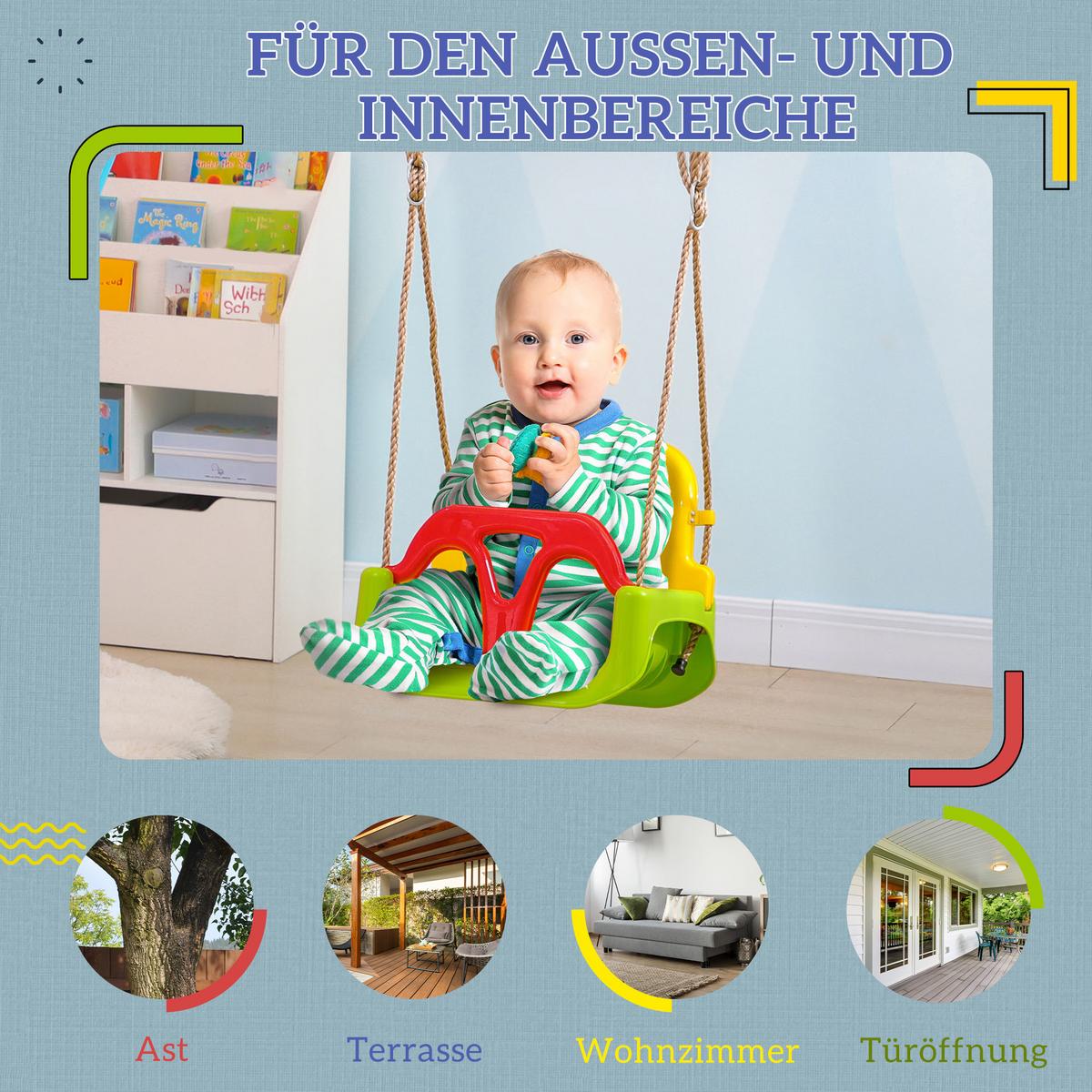 BABYSCHAUKEL mit Anschnallgurt Grün, Rot, Gelb - Grün, Kunststoff (33/42cm) - Outsunny