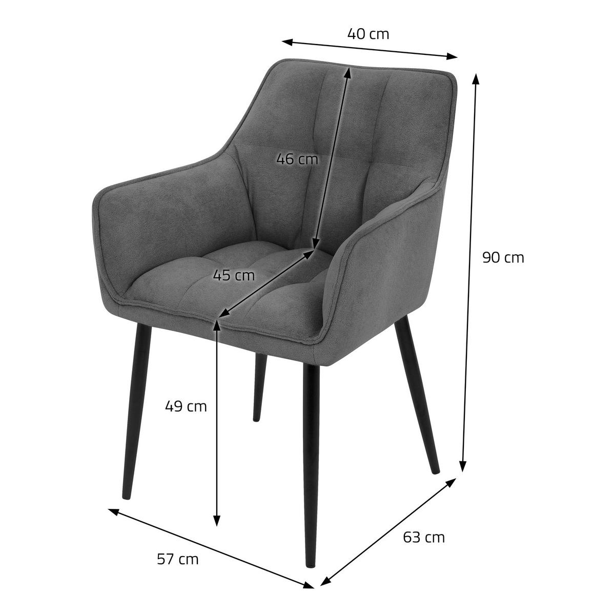 ESSZIMMERSTUHL Dunkelgrau Frotteestoff - Dunkelgrau/Schwarz, Textil/Metall (63/90/57cm) - ML-DESIGN
